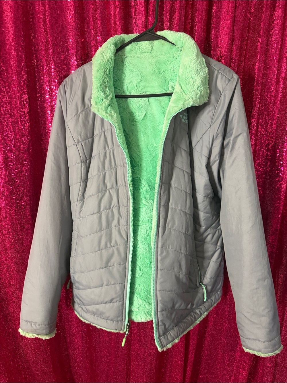 The North Face Reversible Gray Jacket with Mint Green Fleece